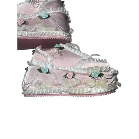 Dolls Kill Pink and White Ruffled CAKE QUEEN Sneakers - Picture 4 of 8